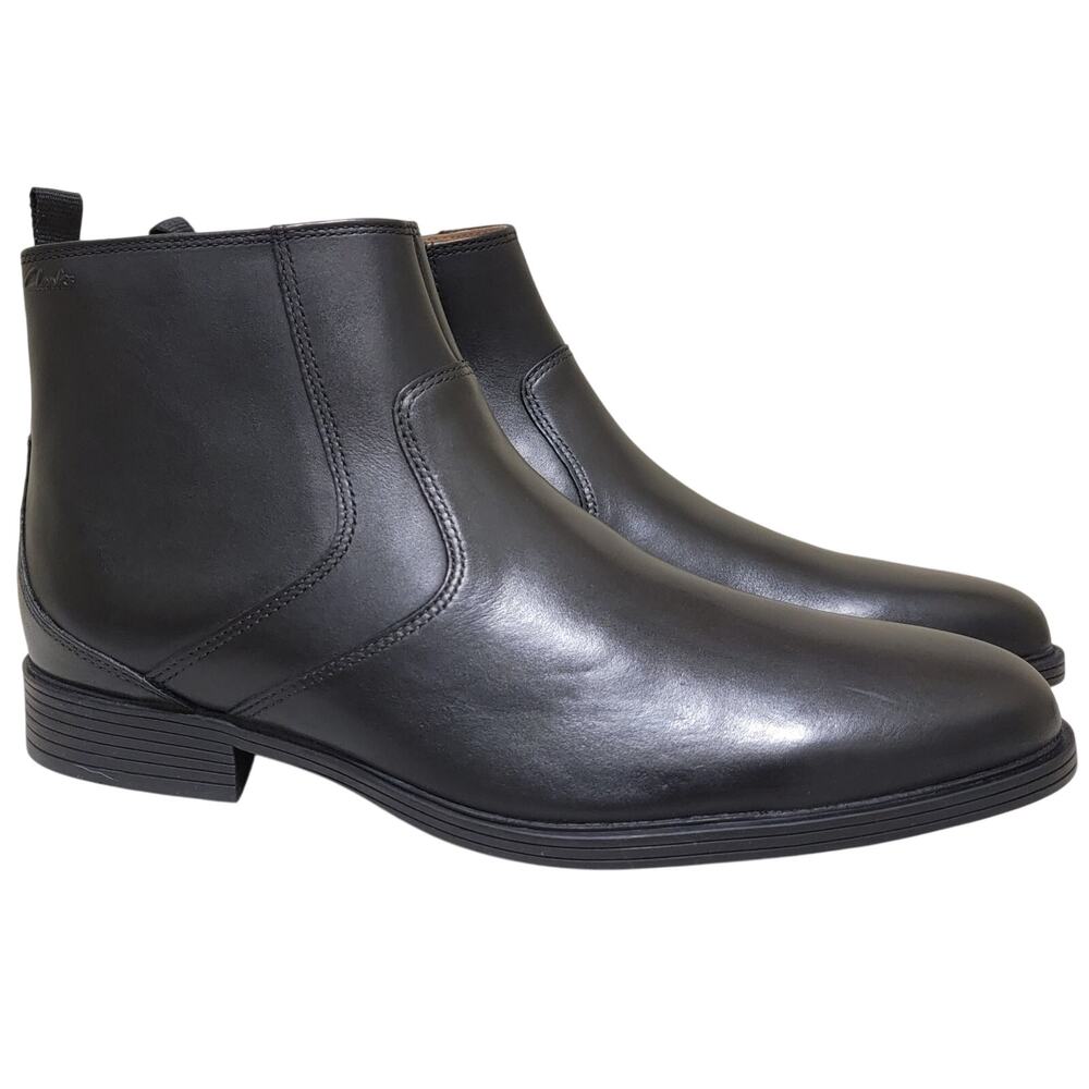 Clarks Men Whiddon Zip Waterproof Dress Boots Size US 9.5M Black Leather